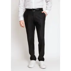 TRIAL - Pantalón Hombre Casual Mezcla Algodón Lino Liso Slim Venancio Negro