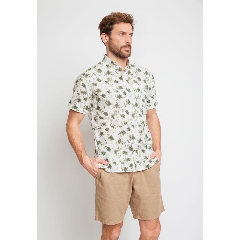 TRIAL - Camisa Hombre Casual Algodón Estampada Slim Buck Blanco