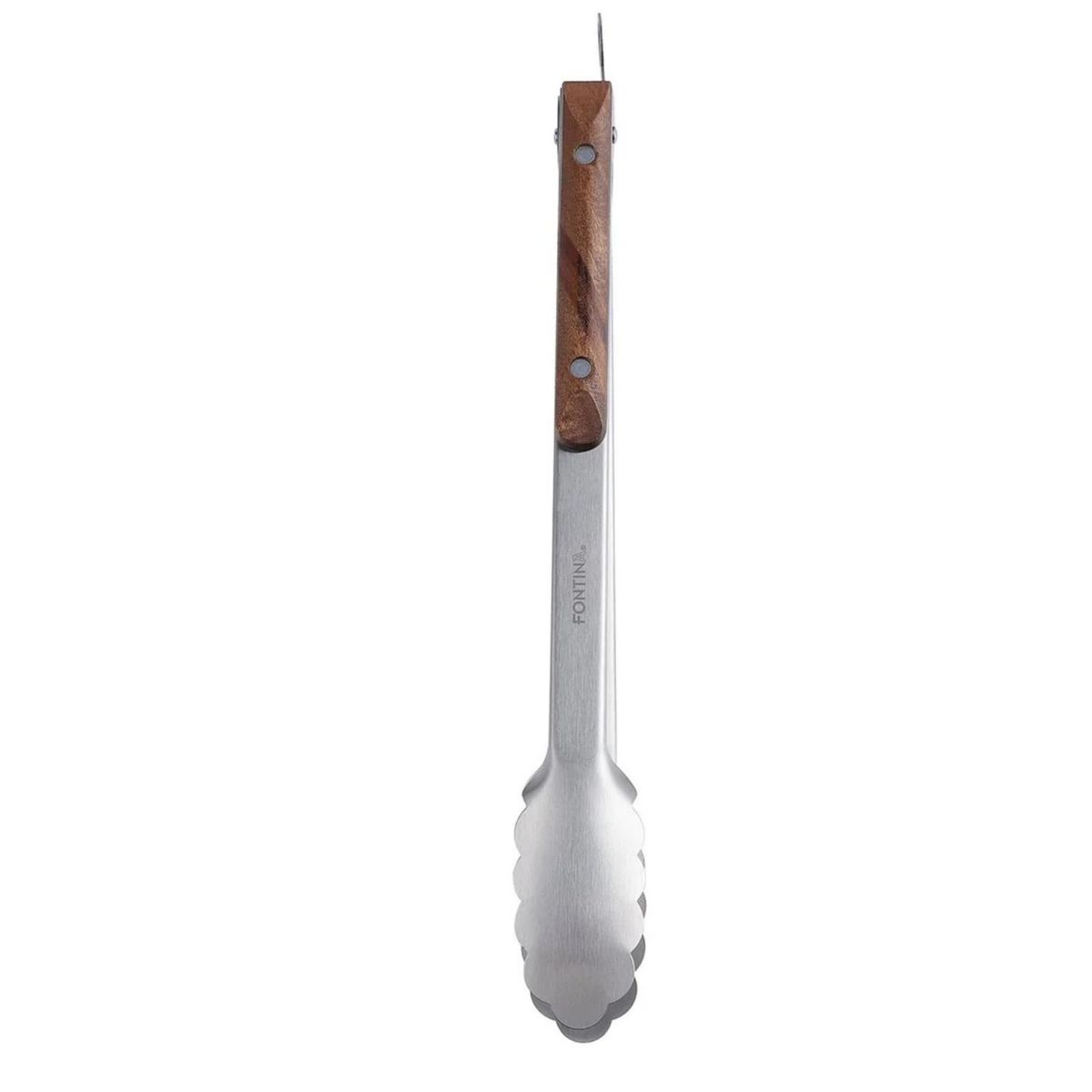 GENERICO - Set Parrillero Cuchillo + Tenazas Fontina Acero Mango Madera