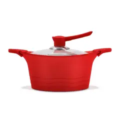 BOHLIER - Cacerola 20cm De Aluminio Fundido Roja Tapa De Vidrio