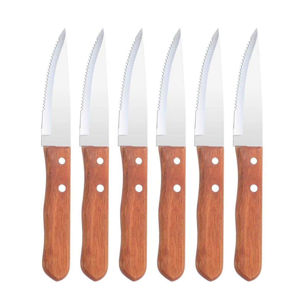 GENERICO - Set 6 Cuchillos Parrilleros de 22cm Acero Mango Madera