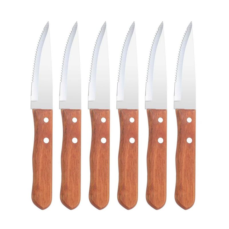GENERICO - Set 6 Cuchillos Parrilleros de 22cm Acero Mango Madera