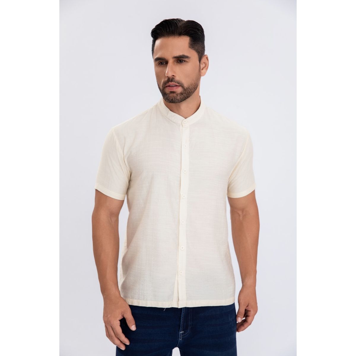 LIKE SHOP - Camisa Verano Manga Corta Hombre Cuello Mao Casual Fashion 153