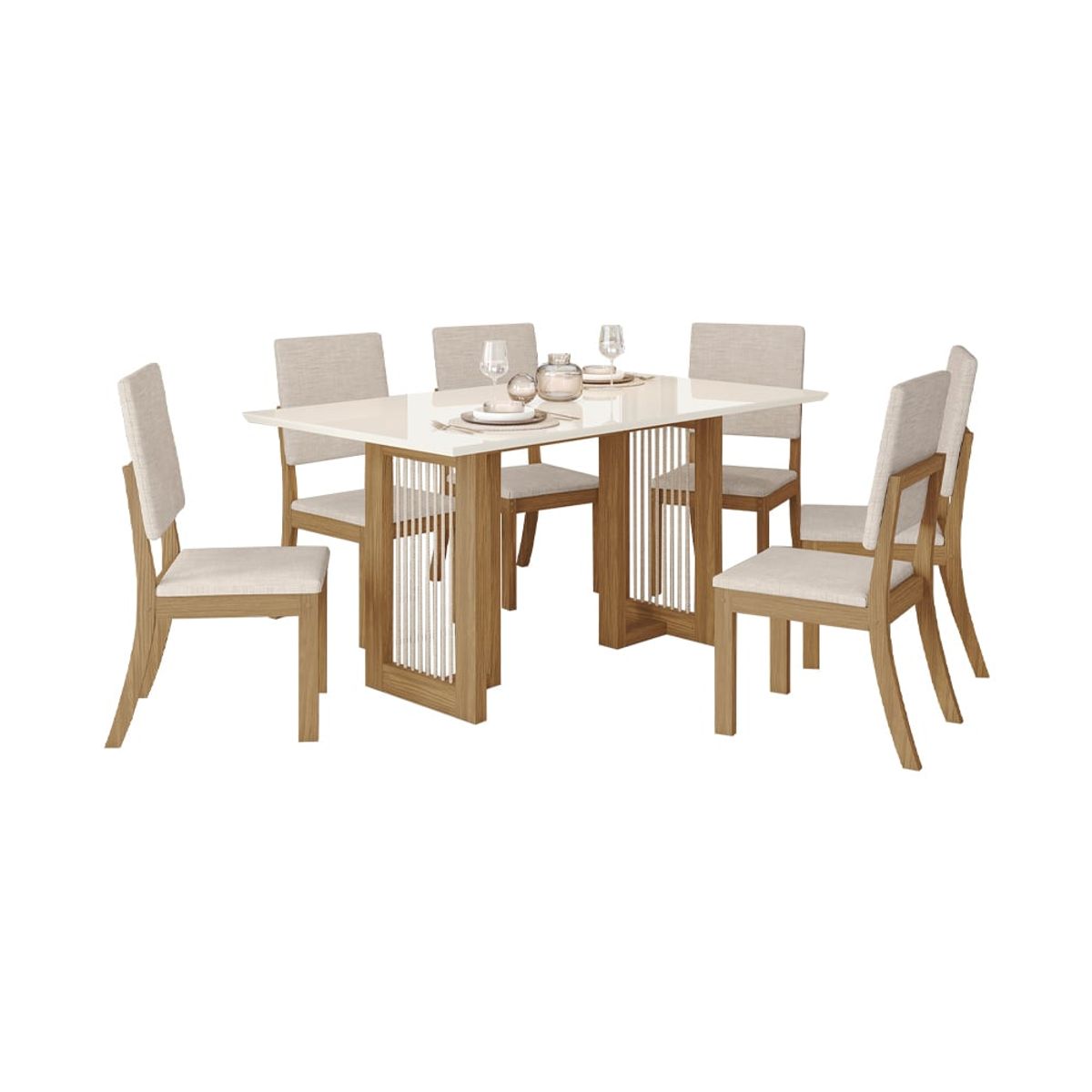 HOME MOBILI - Juego Comedor 6 Sillas Savoy Off white