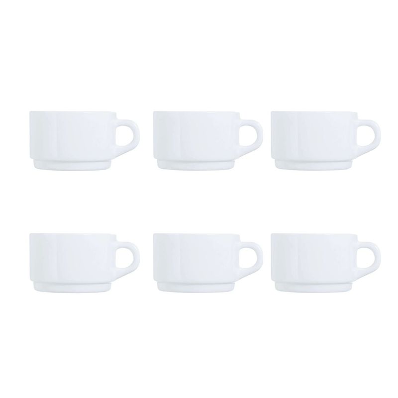 NADIR - Set De 6 Tazas Desayuno Apilable 280mL Opal Vidrio Resistente