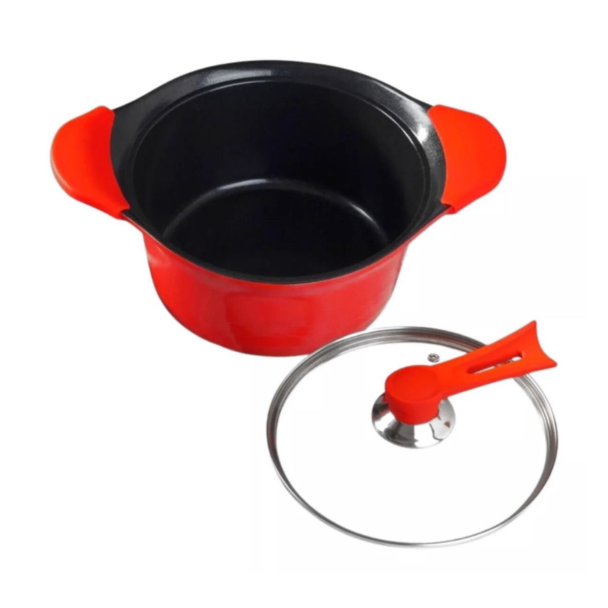 BOHLIER - Cacerola 24cm De Aluminio Fundido Roja Bohlier Tapa De Vidrio