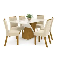 HOME MOBILI - Juego Comedor 6 Sillas Atlas Off white Con Vidrio