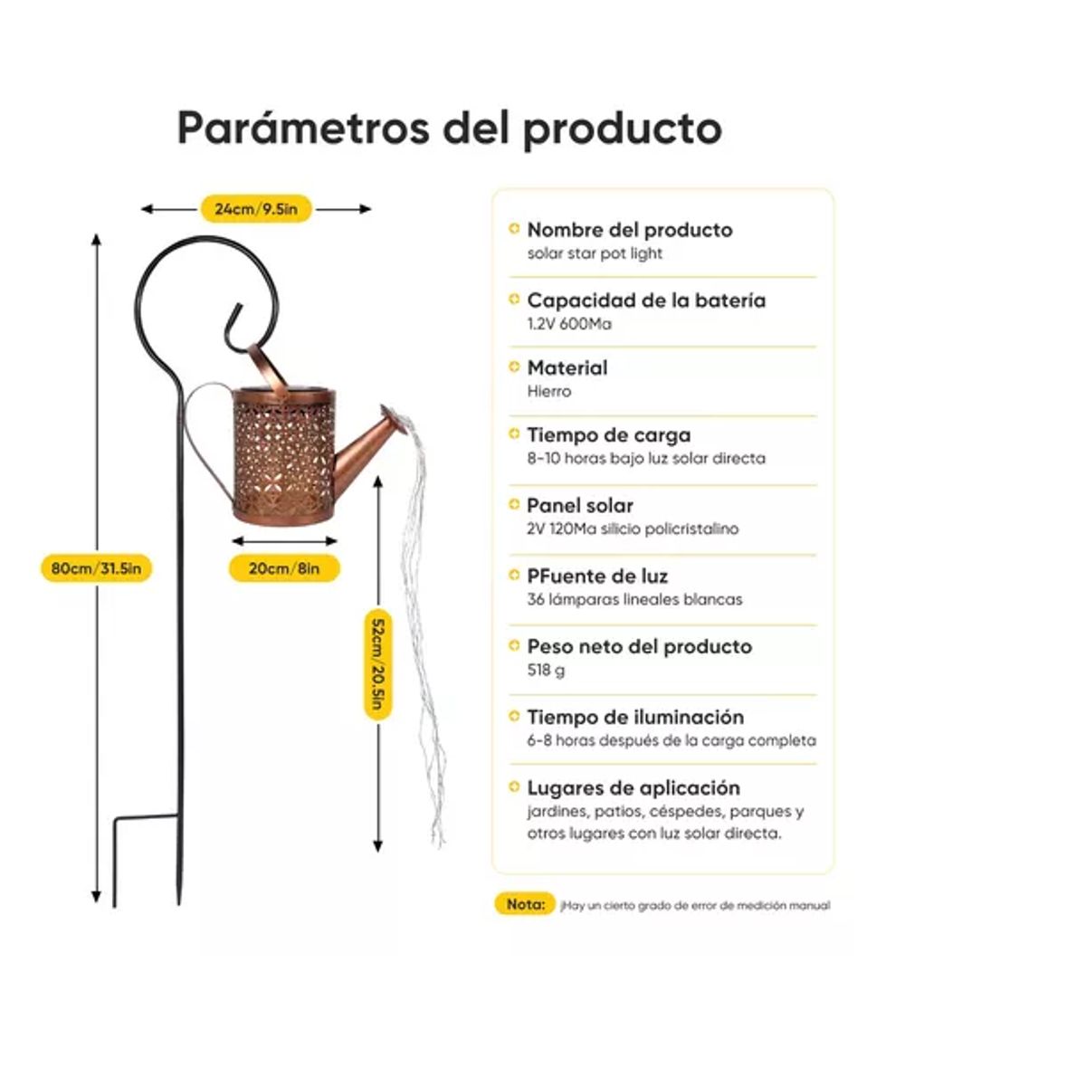 GENERICO - Regadera Solar Hueca Agua Led Impermeable