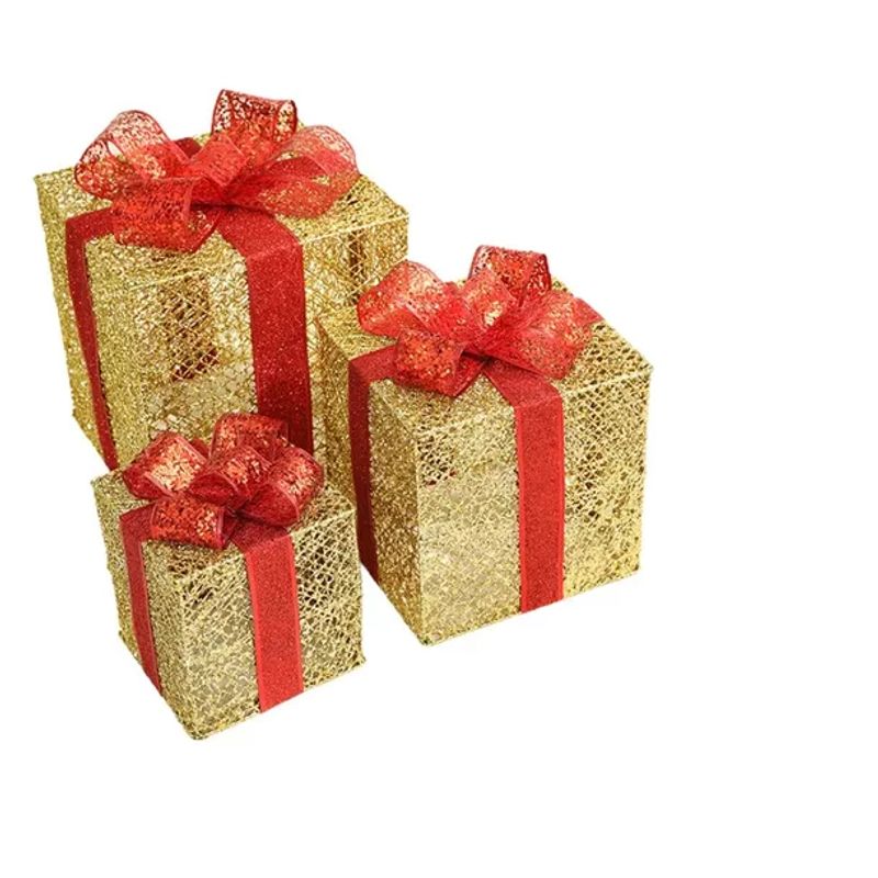GENERICO - Cajas Navideñas De Regalo Con Luces Led Adorno 3 Piezas