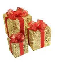 GENERICO - Cajas Navideñas De Regalo Con Luces Led Adorno 3 Piezas
