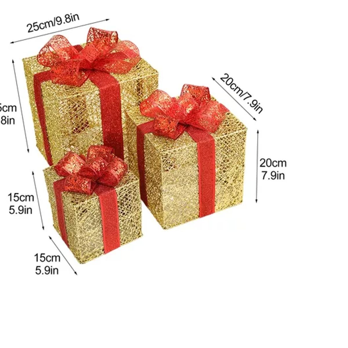 GENERICO - Cajas Navideñas De Regalo Con Luces Led Adorno 3 Piezas