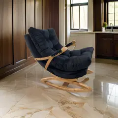 MUEBLES NEW - SILLA MECEDORA COQUETTE CON APOYA BRAZO NEGRO FELPA