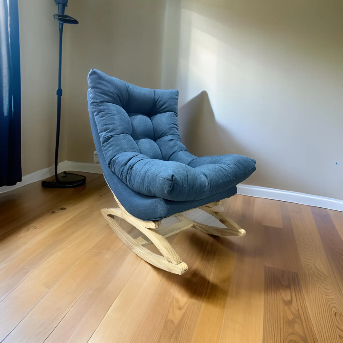 MUEBLES NEW - SILLA MECEDORA COQUETTE AZUL INDIGO.