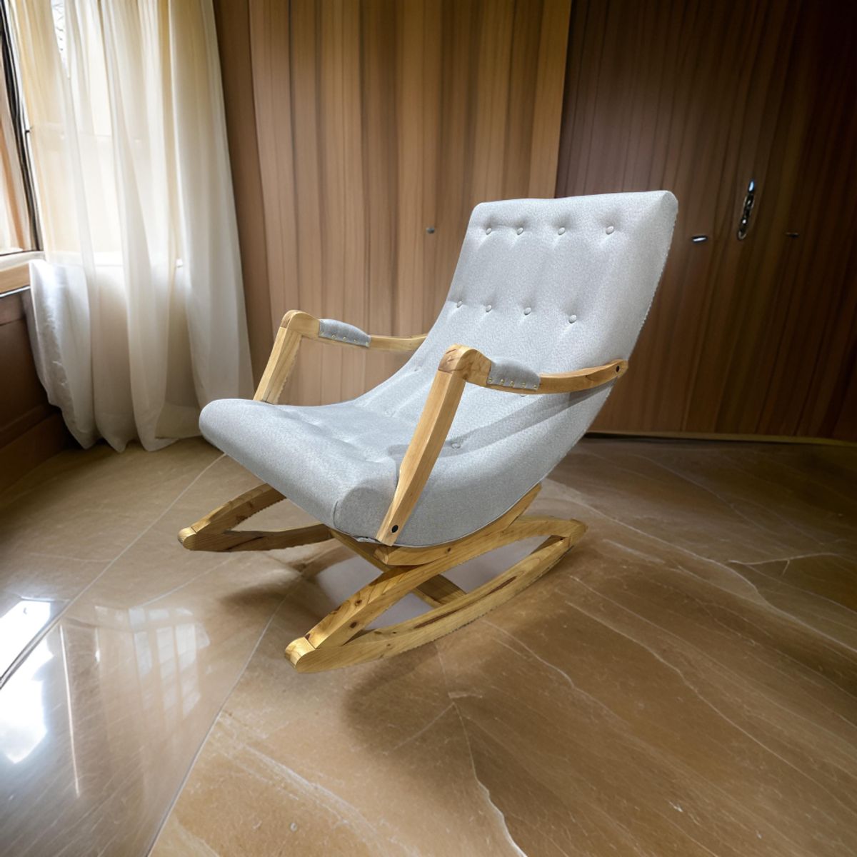 MUEBLES NEW - Silla Mecedora con Apoya Brazo Gris Lino.