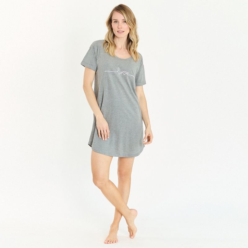BARBIZON - Camisa de Dormir Emilia Manga Corta Gris Melange