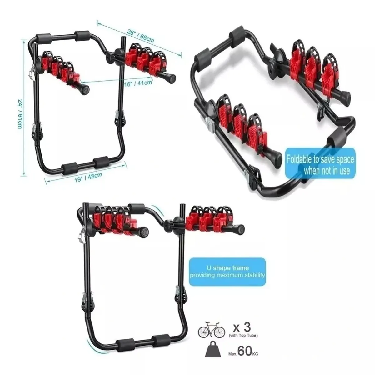 GENERICO - Porta Bicicletas Para Autos Con 3 Soportes