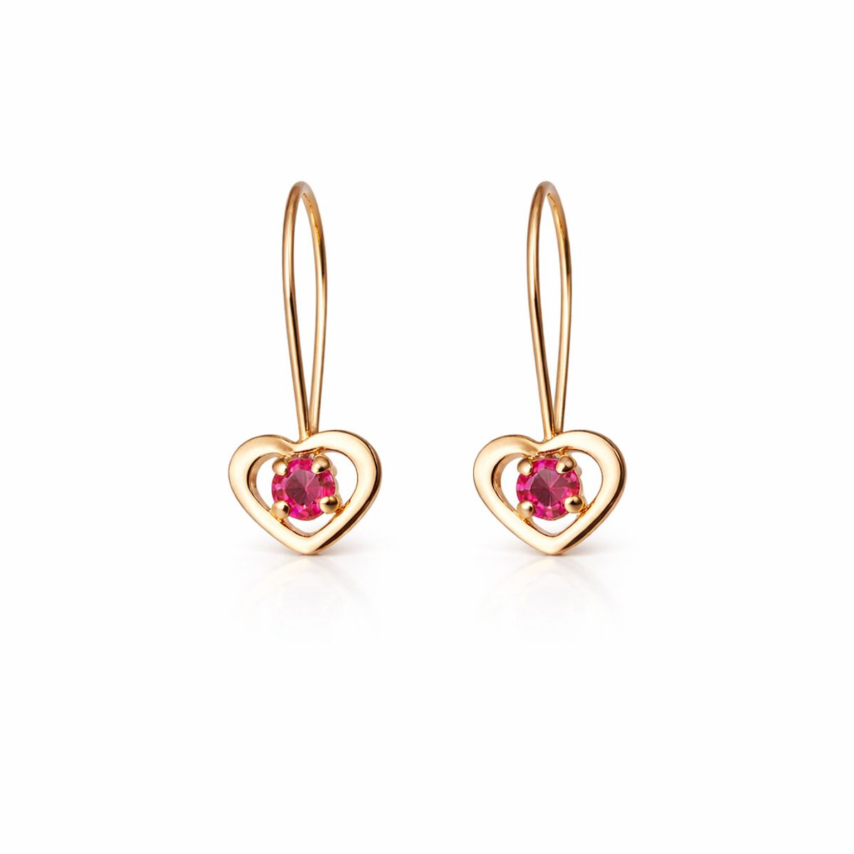 JOYAS MYTOKE - Aros Corazon Rubi Oro 18 Kilates Con Gancho Mujer Amor