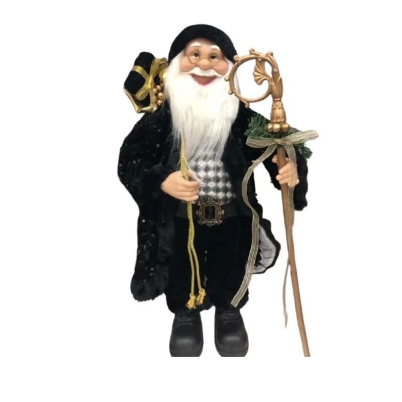 GENERICO - Muñeco Viejo Pascuero Navidad Traje Negro Bastón Dorado 60 cm