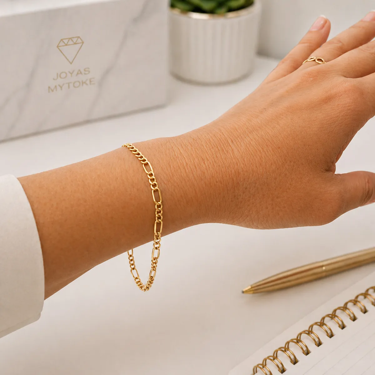 JOYAS MYTOKE - Pulsera Oro 18 Kilates Modelo Figaro Juvenil Unisex