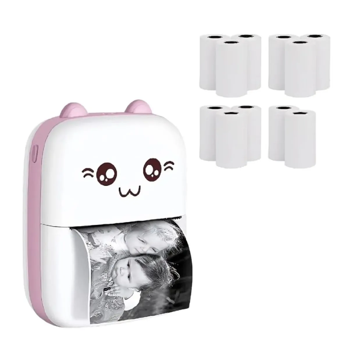 OEM - Mini Impresora Térmica Portátil Bluetooth Gatito + 11 Rollos Celeste