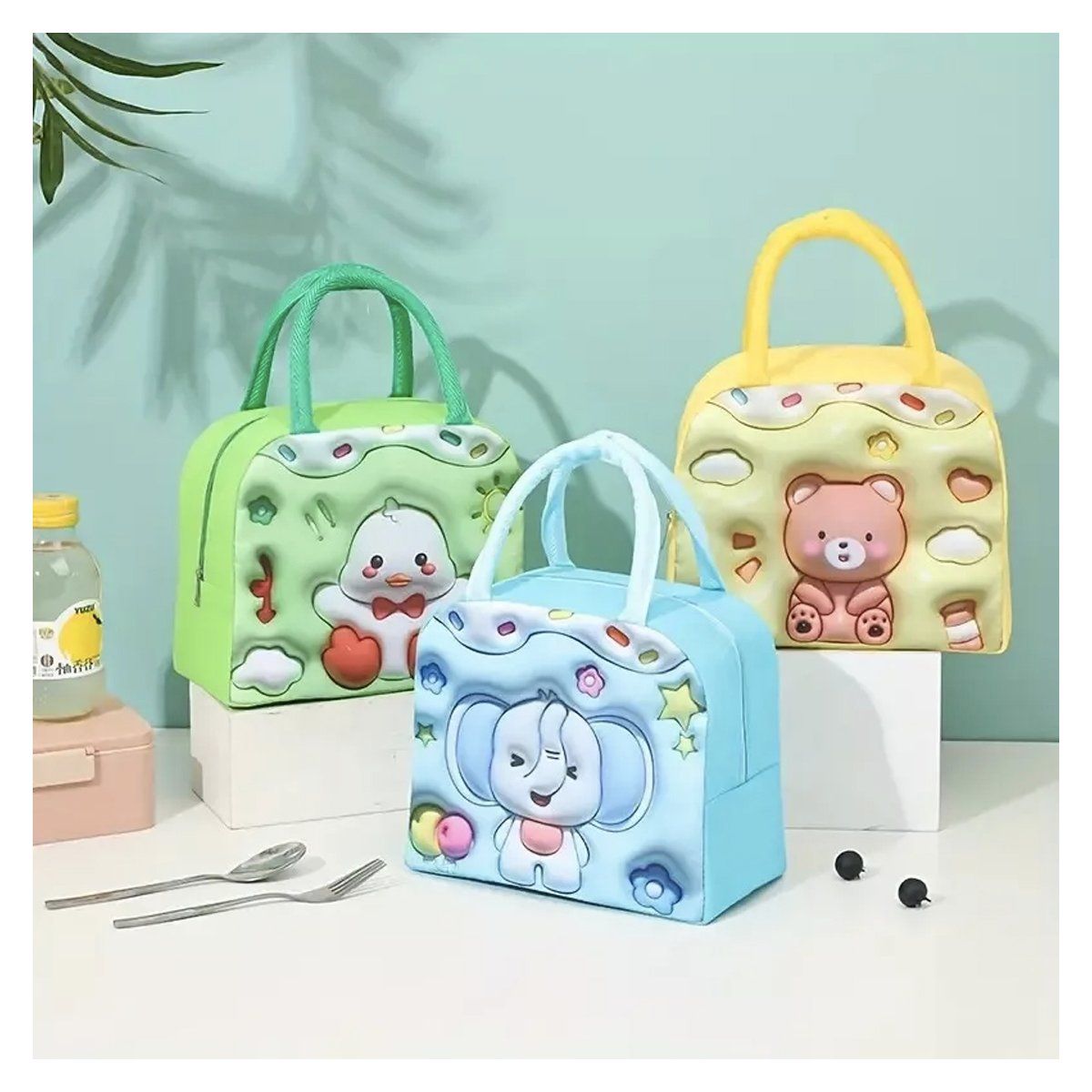 GENERICO - 4 Lonchera Térmica Con Efecto 3D Amarillo