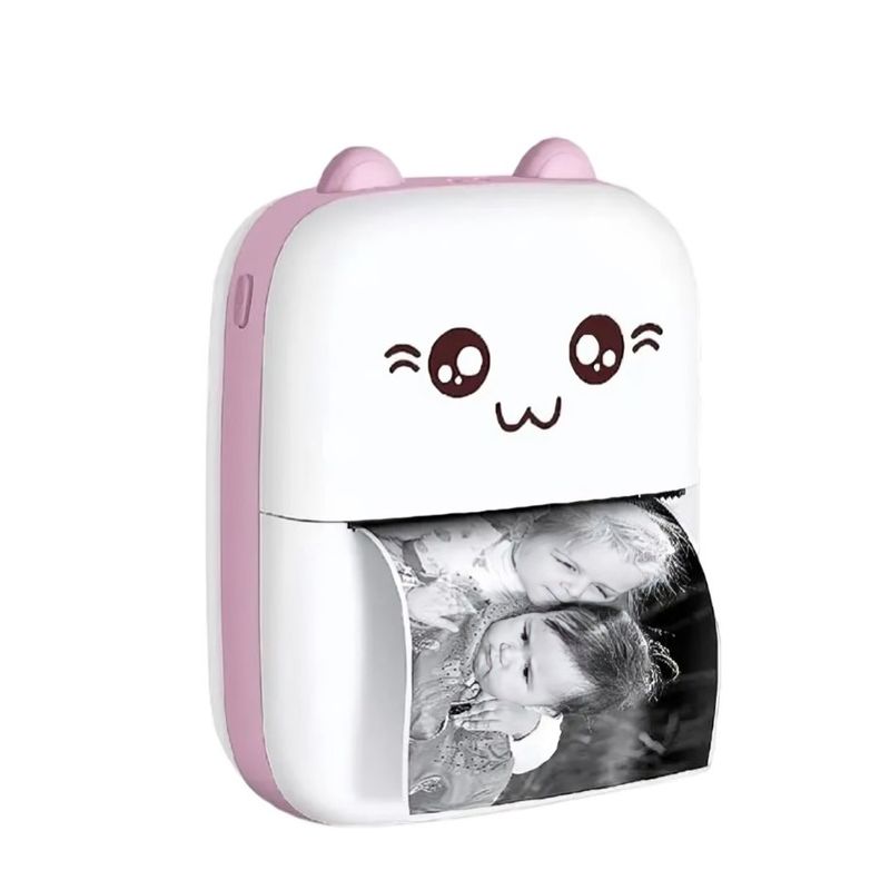 OEM - Mini Impresora Térmica Portátil Bluetooth Gatito + 11 Rollos Rosada