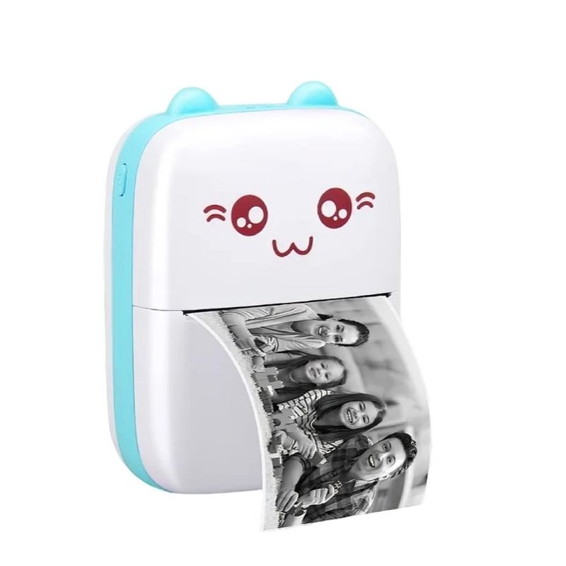 OEM - Mini Impresora Térmica Portátil Bluetooth Gatito + 11 Rollos Celeste