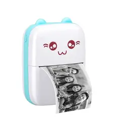 OEM - Mini Impresora Térmica Portátil Bluetooth Gatito + 11 Rollos Celeste
