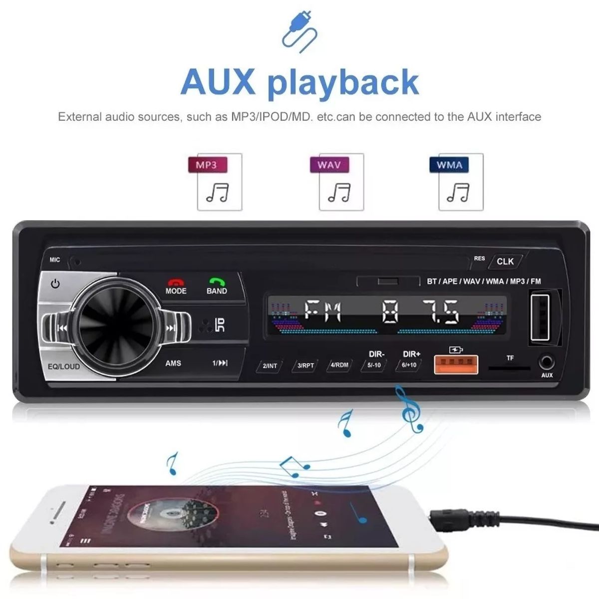 GENERICO - Reproductor Mp3 Automático Con Bluetooth Inalámbrico 2usb 1