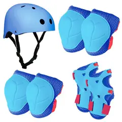 GENERICO - Set De Protección Niño Azul Casco Rodillera Codera Muñequera
