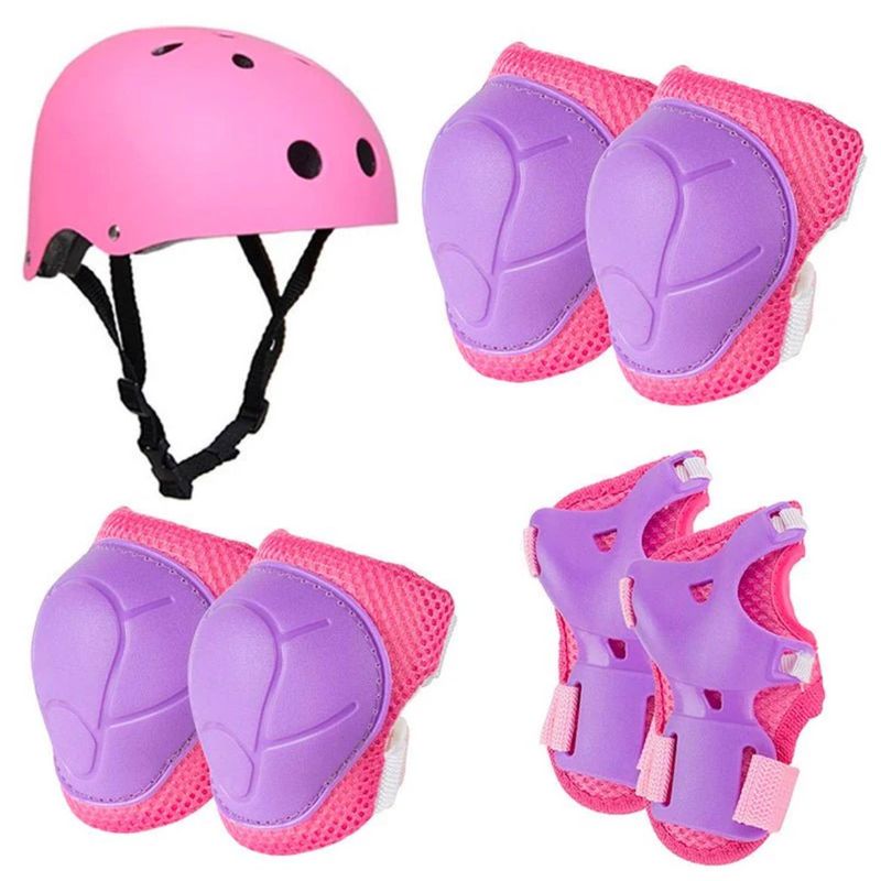 GENERICO - Set De Protección Rosado Casco Rodillera Codera Muñequera
