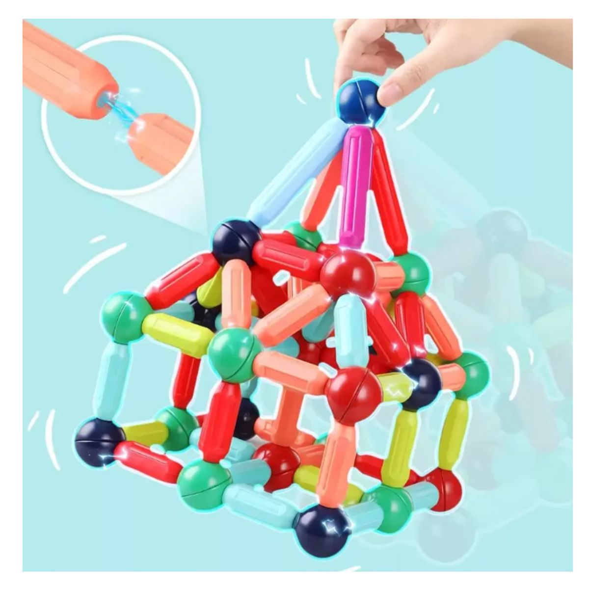 GENERICO - Bloques De Construcción Con Barra Magnética Varillas 64 PC