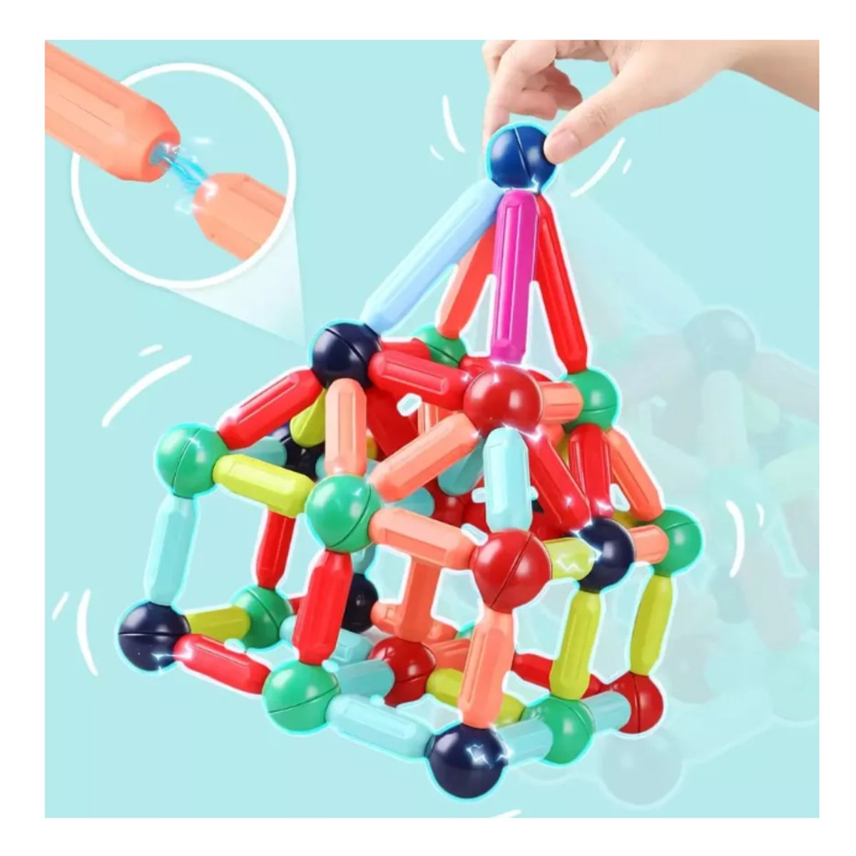 GENERICO - Bloques De Construcción Con Barra Magnética Varillas 64 PC