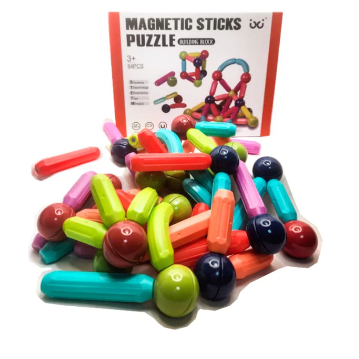 GENERICO - Bloques De Construcción Con Barra Magnética Varillas 64 PC