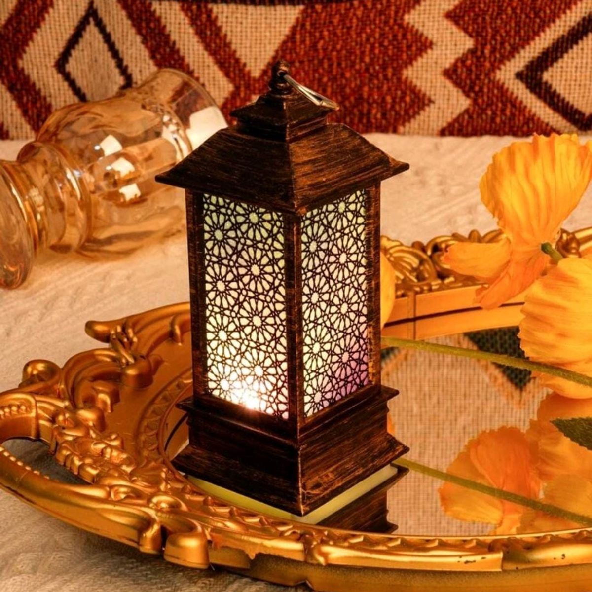 MROTTO - Lámpara Adorno Decorativa Estilo Marroquí con Luz LED – 13 cm