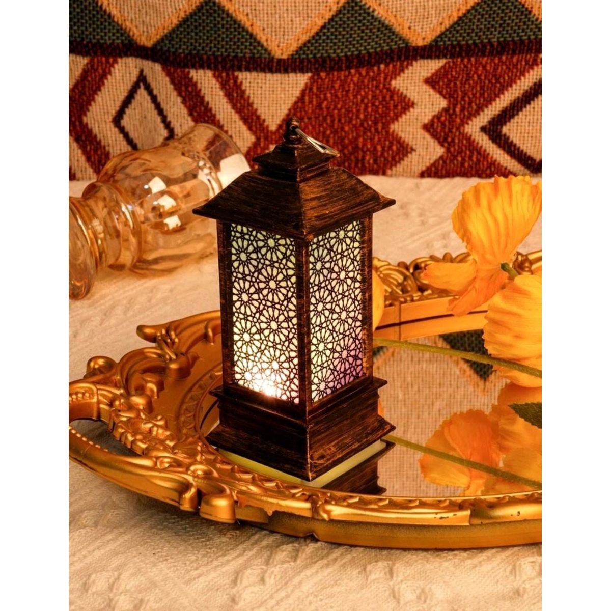 MROTTO - Lámpara Adorno Decorativa Estilo Marroquí con Luz LED – 13 cm