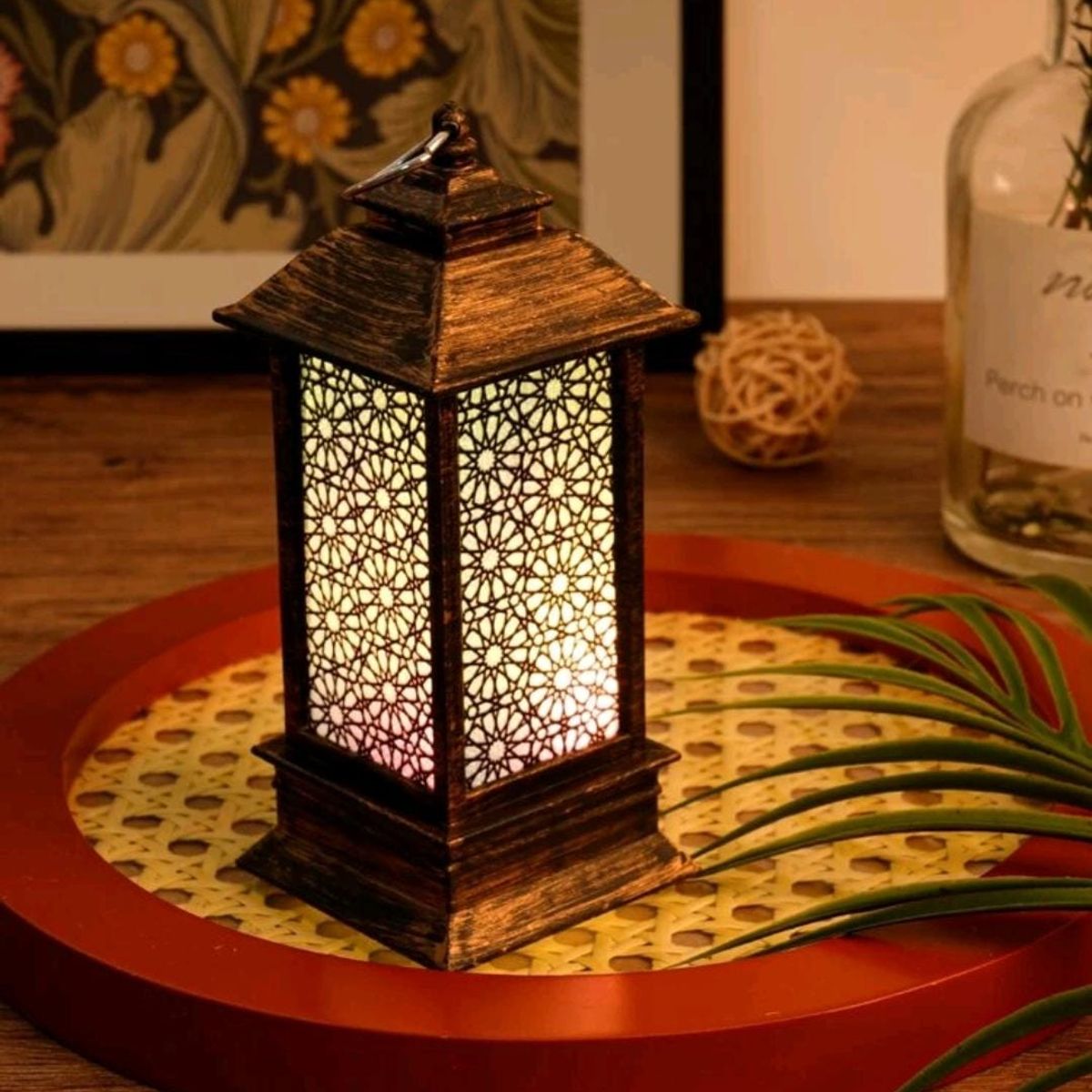 MROTTO - Lámpara Adorno Decorativa Estilo Marroquí con Luz LED – 13 cm