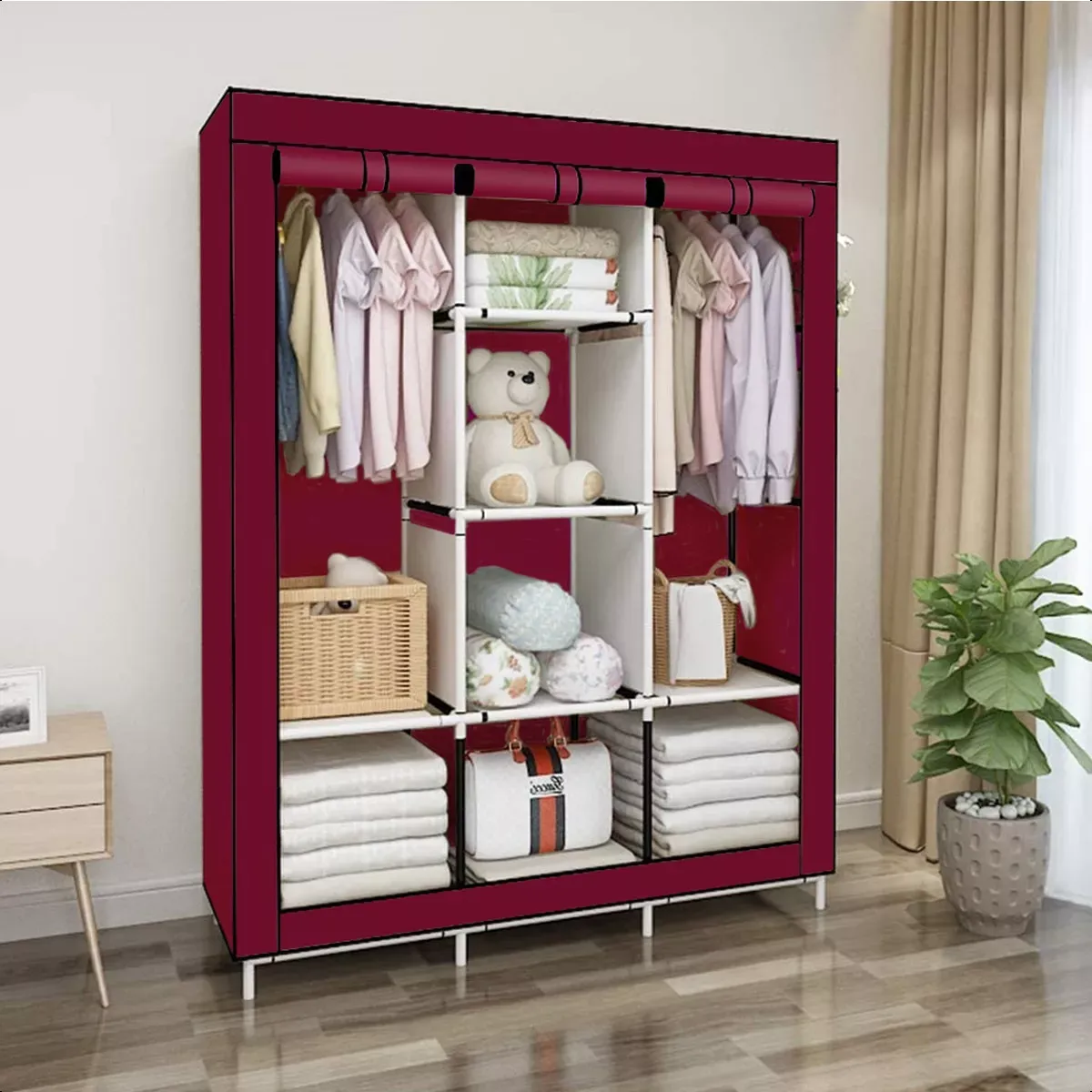 SUPERCENTER - Practico Armario Closet Ropero Armable Grande 170x128x45cm rojo