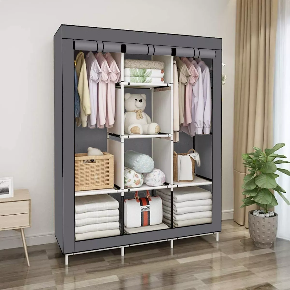 SUPERCENTER - Practico Armario Closet Ropero Armable Grande 170x128x45cm gris