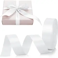 KUANGYE - Cinta De Satén Blanco Para Envolver Regalos 50m largo