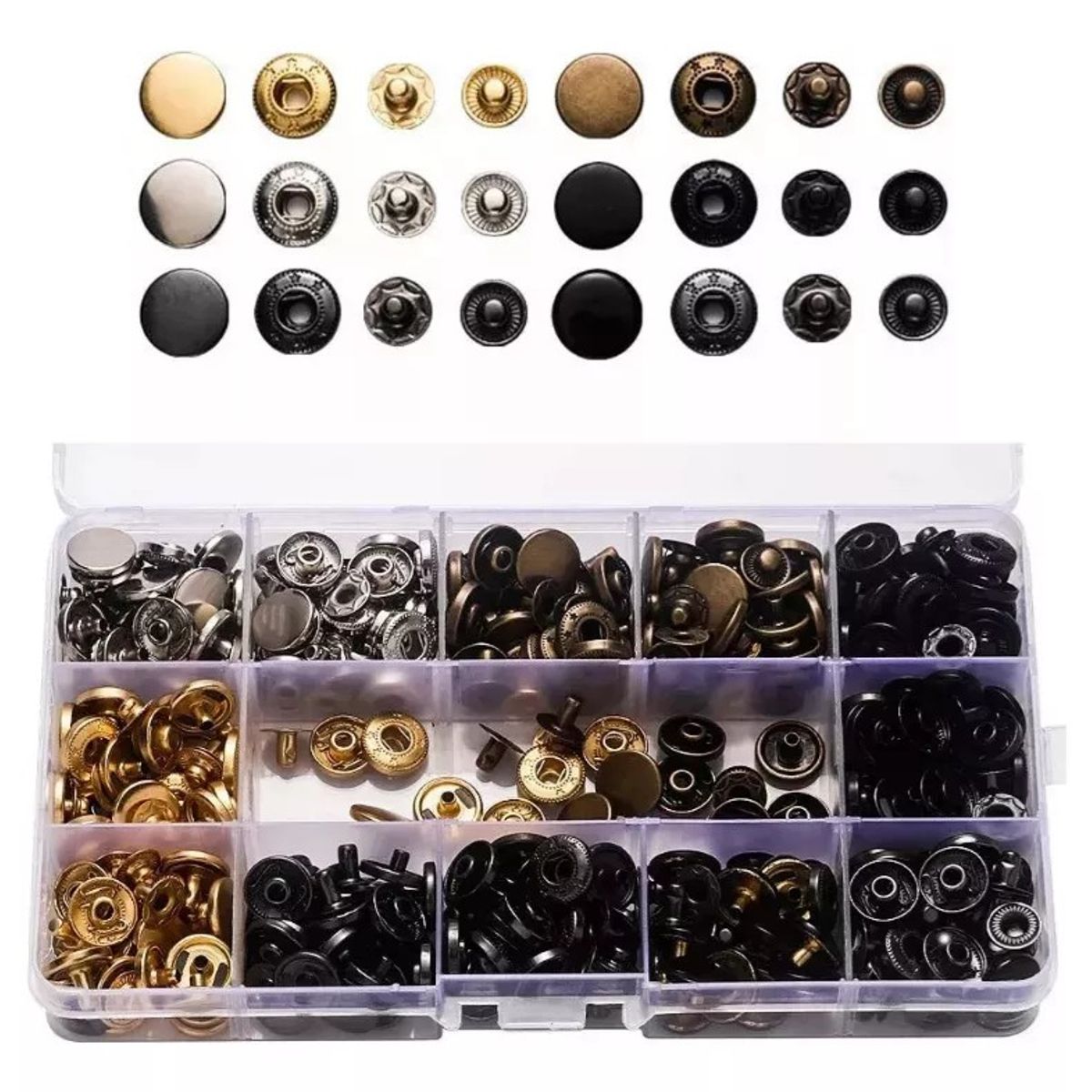 KUANGYE - 100 Botón Metal Broche Remache Presión Snap 10mm A 17mm