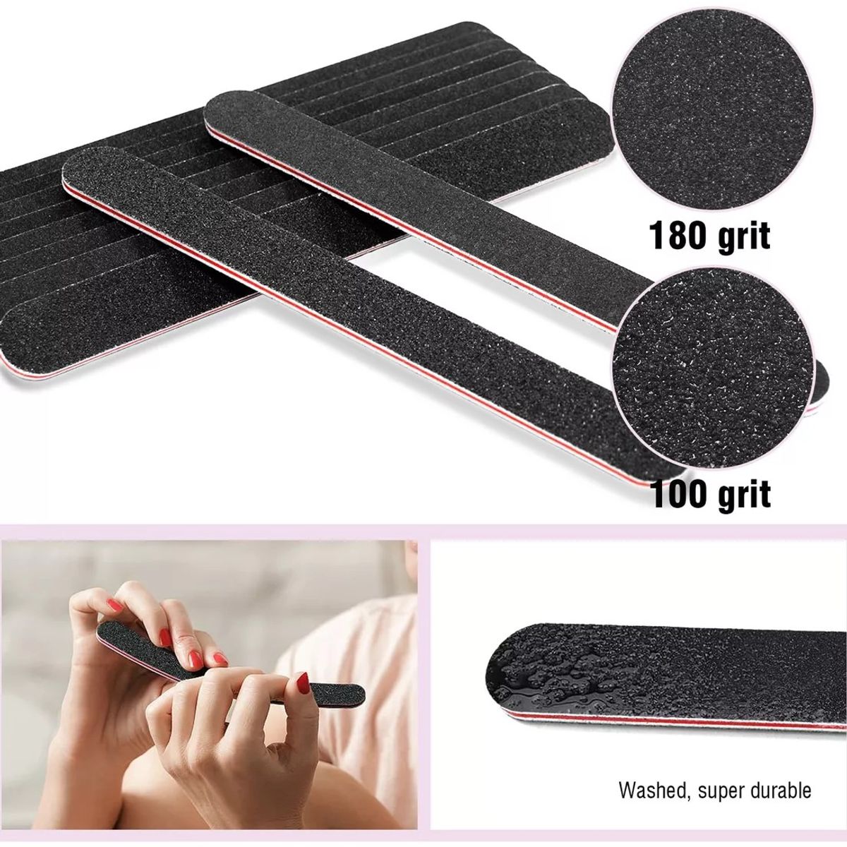 KUANGYE - 50 Limas Profesionales De Uñas Negras (grano Fino Y Grueso)