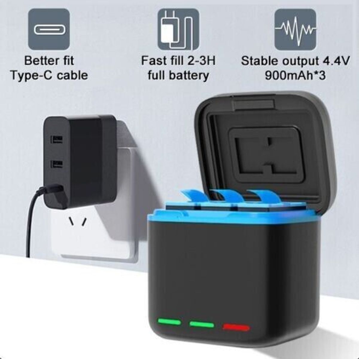 GENERICO - CARGADOR TRIPLE BATERÍA GOPRO 9, 10, 11, 12 ALTERNATIVA