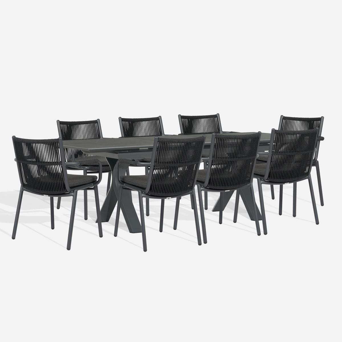 ROSEN - Set Comedor de terraza Albir + 8 Sillas Alanya Gris
