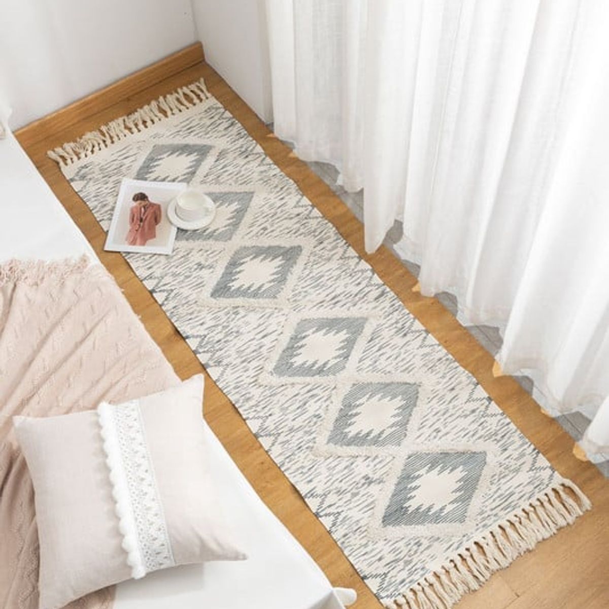 ANGELES DEL HOGAR - Bajada de Cama Estilo Nordico 60 cm x 130 cm