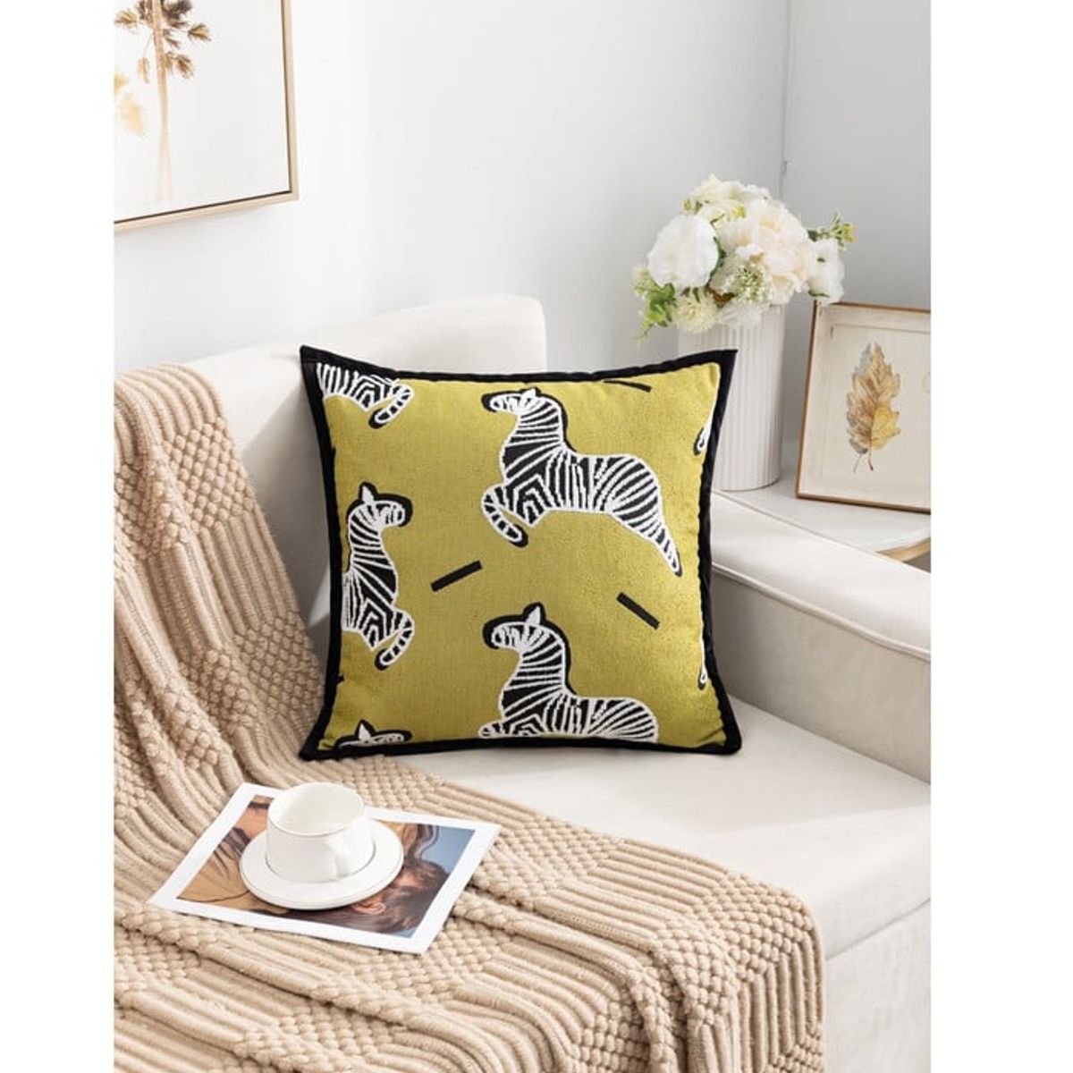 ANGELES DEL HOGAR - Pack 4 Fundas de Cojines Diseño Sebras