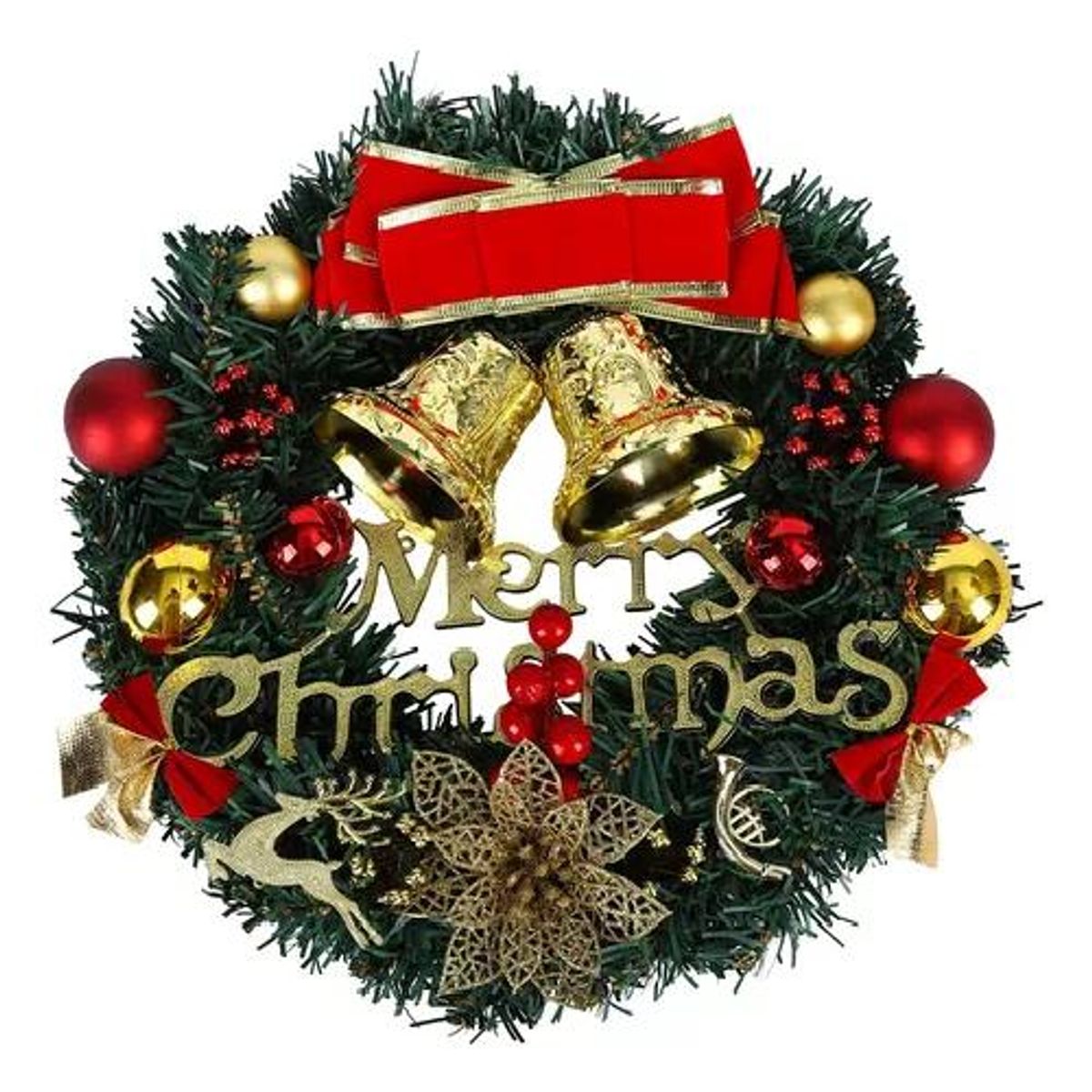 GENERICO - Corona navideña guirnalda de decoración 30 cm color verde