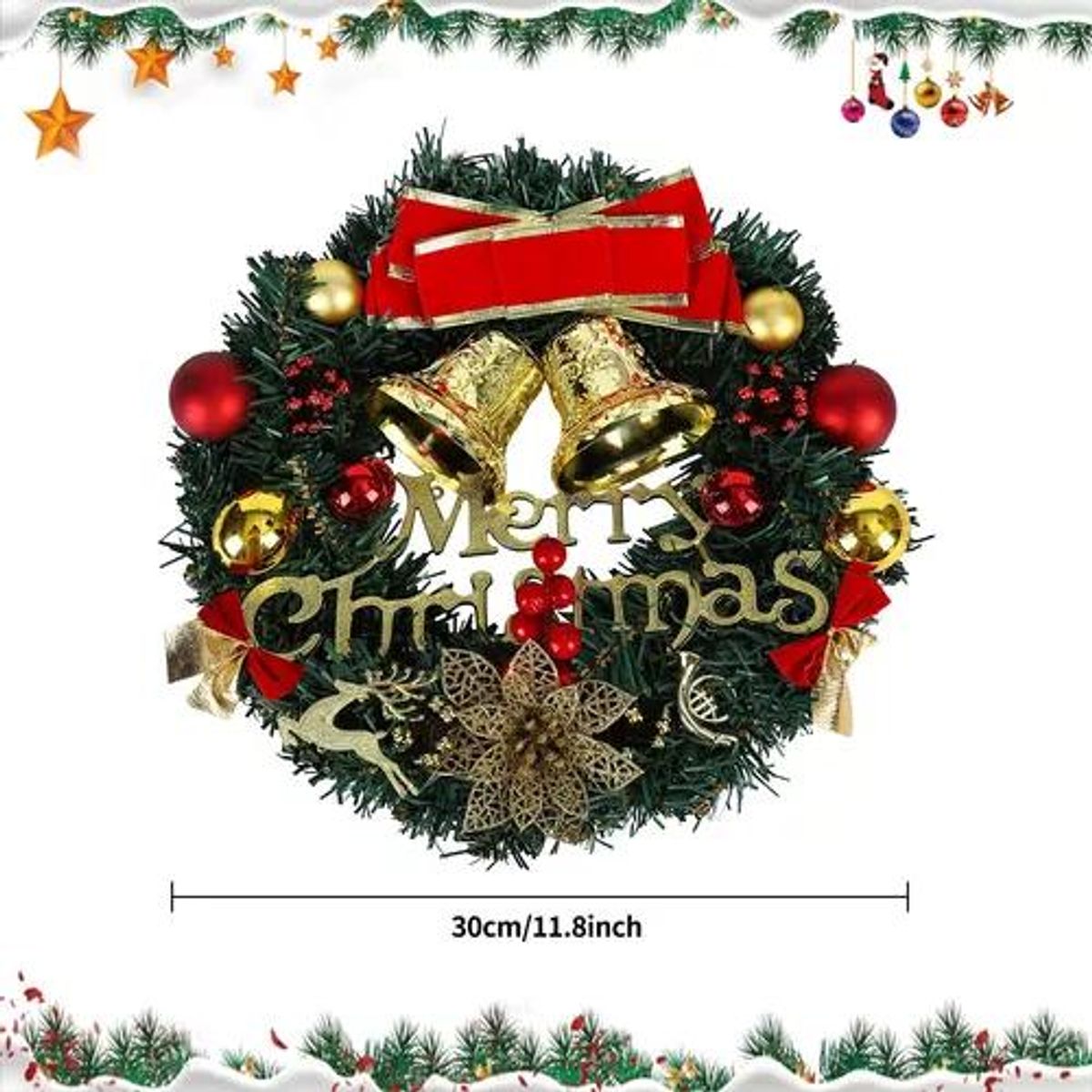 GENERICO - Corona navideña guirnalda de decoración 30 cm color verde