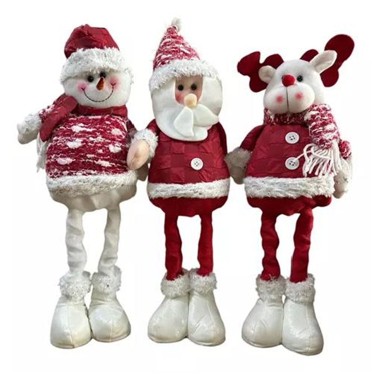 GENERICO - Pack x3 muñecos navideños pata larga pascuero mono nieve rojo