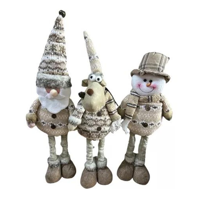 GENERICO - Pack x3 muñecos navideños pata larga pascuero mono nieve caqui